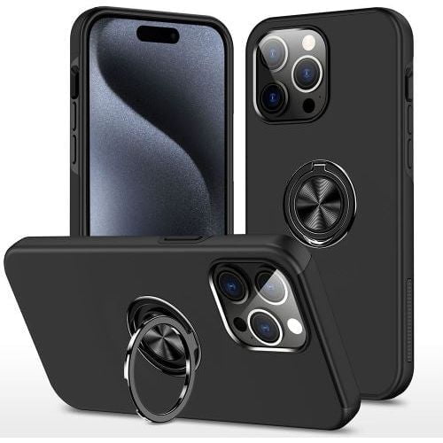 Entronix Protective Case Compatible with iPhone 16 Pro, Ring Holder Cover, Black