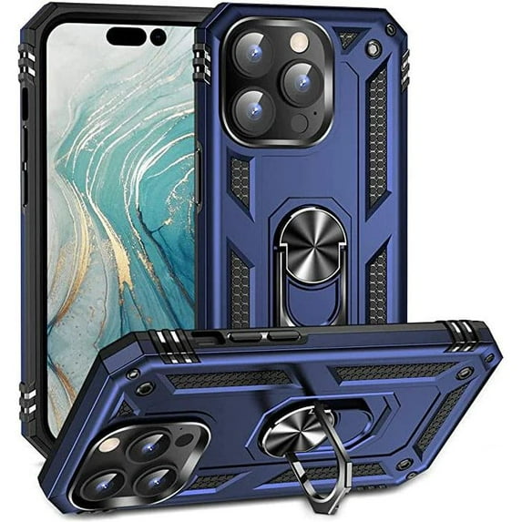Entronix Case Designed for Apple iPhone 16 Pro Heavy Duty Case with Built-in Kickstand, Dual Layer Protection with Rotating Holder Ring, Sturdy Case for Apple iPhone 16 Pro, Navy