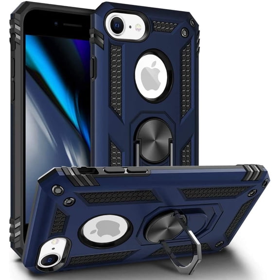 Entronix Case Designed for Apple iPhone 8, 7, SE, Heavy Duty Case with Built-in Kickstand, Dual Layer Protection with Rotating Holder Ring, Sturdy Case for Apple iPhone 8, 7, SE,, Navy