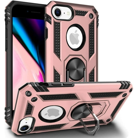 Entronix Case Designed for Apple iPhone 8, 7, SE, Heavy Duty Case with Built-in Kickstand, Dual Layer Protection with Rotating Holder Ring, Sturdy Case for Apple iPhone 8, 7, SE,, Red