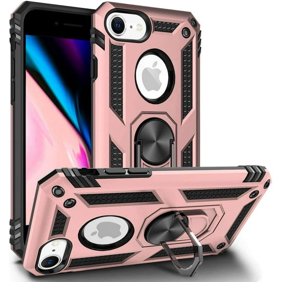 Entronix Case Designed for Apple iPhone 8, 7, SE, Heavy Duty Case with Built-in Kickstand, Dual Layer Protection with Rotating Holder Ring, Sturdy Case for Apple iPhone 8, 7, SE,, Red