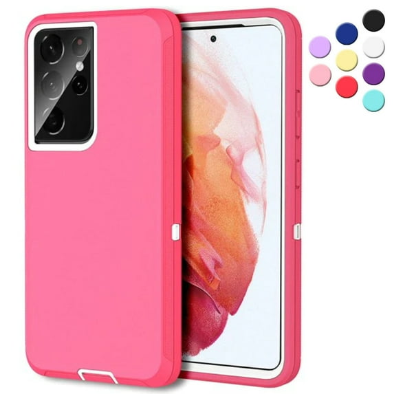 Entronix Heavy Duty Case for Galaxy S21 Ultra Shockproof Triple Layer Rugged Case, Pink