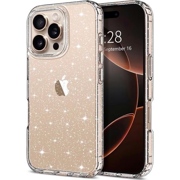 Entronix Clear Case Compatible with iPhone 16 Pro Max, Sparkly Glitter Cover