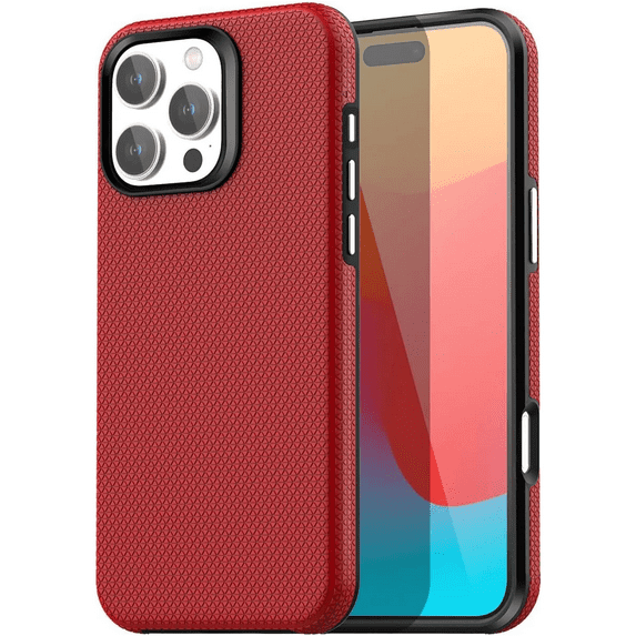 Entronix Dual-Layer Case for iPhone 16 Pro Max, Rugged Slim Protective Shockproof Bumper, Red