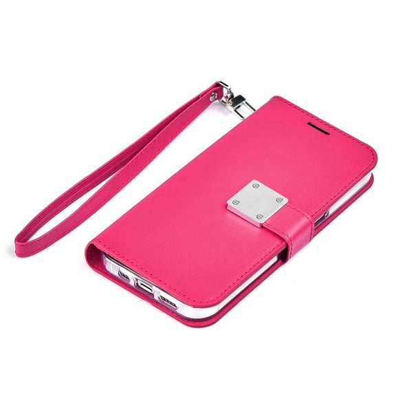 Entronix Foldable Case for Galaxy S26, Book Wallet Cover with Cash Card Holder & Lanyard, Hot Pink