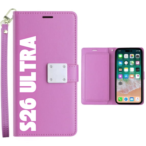 Entronix Foldable Case for Galaxy S26 Ultra, Book Wallet Cover with Cash Card Holder & Lanyard, Purple