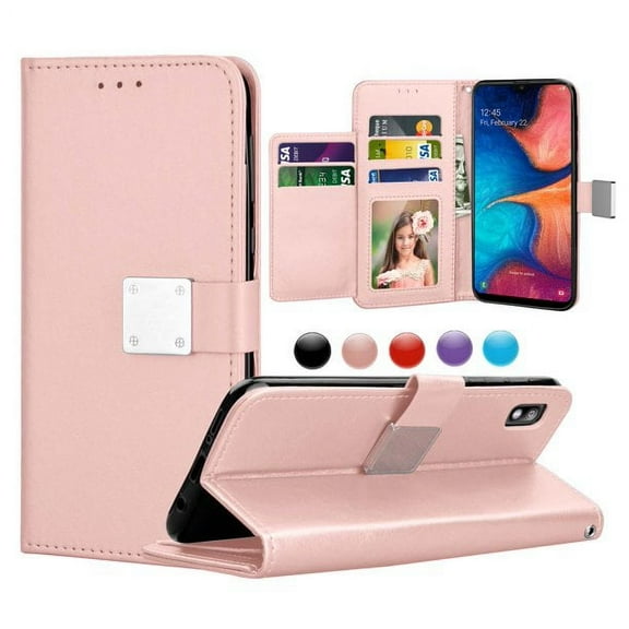 Entronix Folio Wallet Case for Galaxy A13, PU Leather [6 Card Slots] Lanyard, Rose
