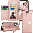 thumbnail image 1 of Entronix Wallet Case Compatible with iPhone 14, Foldable Book Style with Lanyard, Rose Gold, 1 of 5