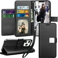 thumbnail image 1 of Entronix Folio Wallet Case for iPhone 14 Plus, PU Leather [6 Card Slots] Lanyard, Black, 1 of 3
