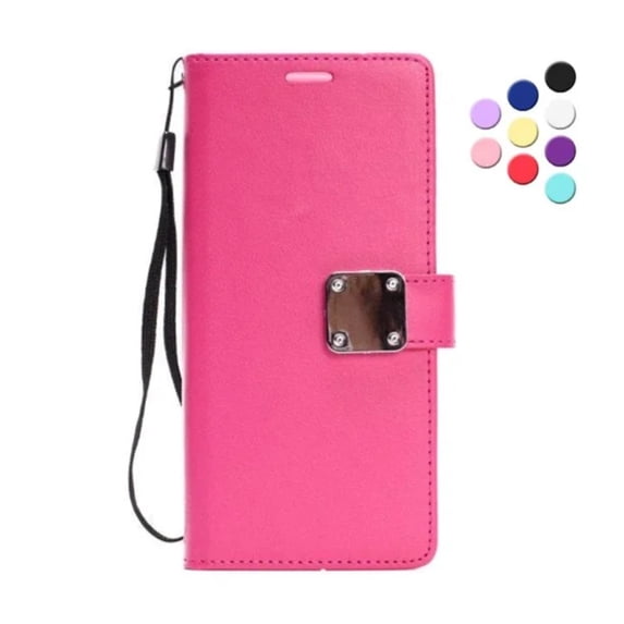 Entronix Wallet Case Compatible with iPhone 14 Pro Max, Foldable Book Style with Lanyard, Hot Pink