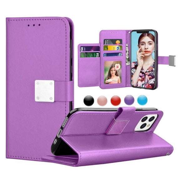 Entronix Wallet Case Compatible with iPhone 14 Pro Max, Foldable Book Style with Lanyard, Purple