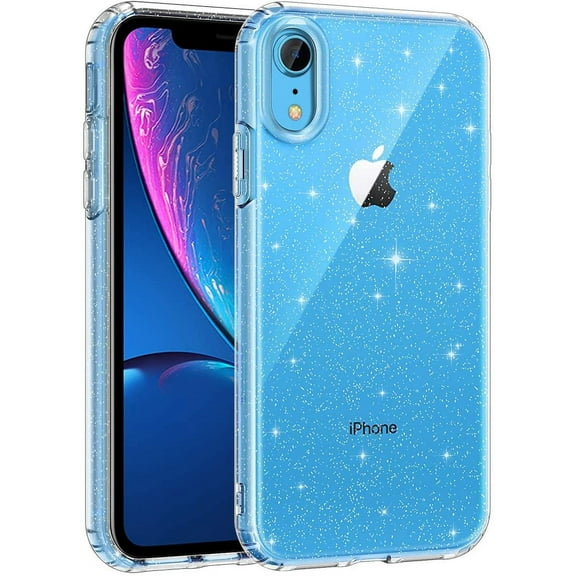 Entronix Glitter Clear Case for iPhone Xr, [Yellow Resistant] Hard Back, Soft Bumper