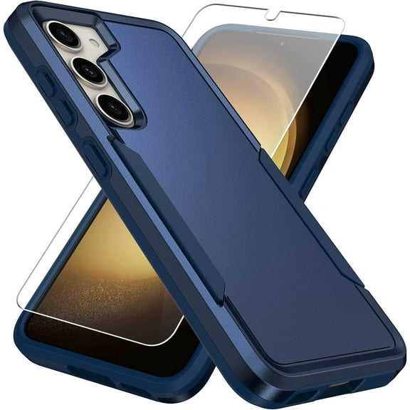 Entronix Heavy Duty Back Cover Case with Tempered Glass Protector for Samsung Galaxy S24, Blue