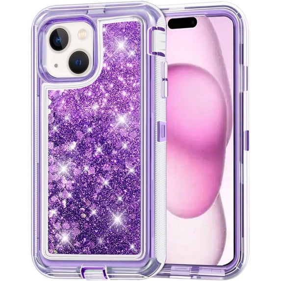 Entronix Heavy Duty Case Compatible with iPhone 15 Plus, Liquid Glitter Back Cover, Purple
