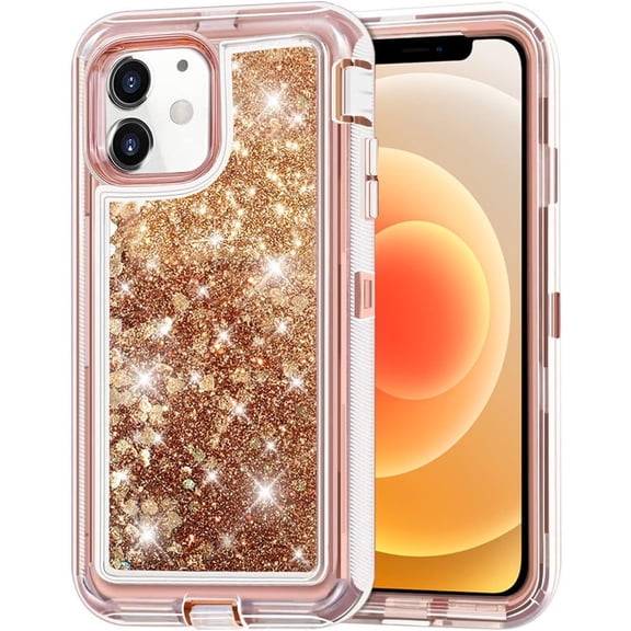 Entronix Heavy Duty Case Compatible with iPhone 11, Liquid Glitter Back Cover, Rose