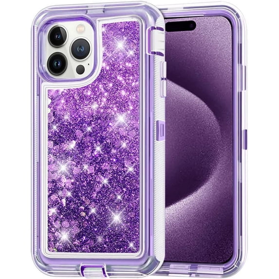 Entronix Heavy Duty Case Compatible with iPhone 15 Pro Max, Liquid Glitter Back Cover, Purple