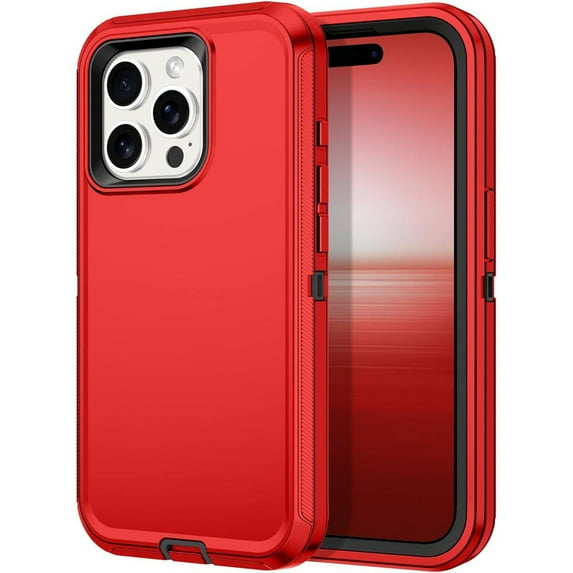 Entronix Heavy Duty Case Designed for Apple iPhone 16 Pro, Triple Layer Protection Shockproof Dropproof Dustproof Anti-Scratch Phone Case Cover for Apple iPhone 16 Pro, Red