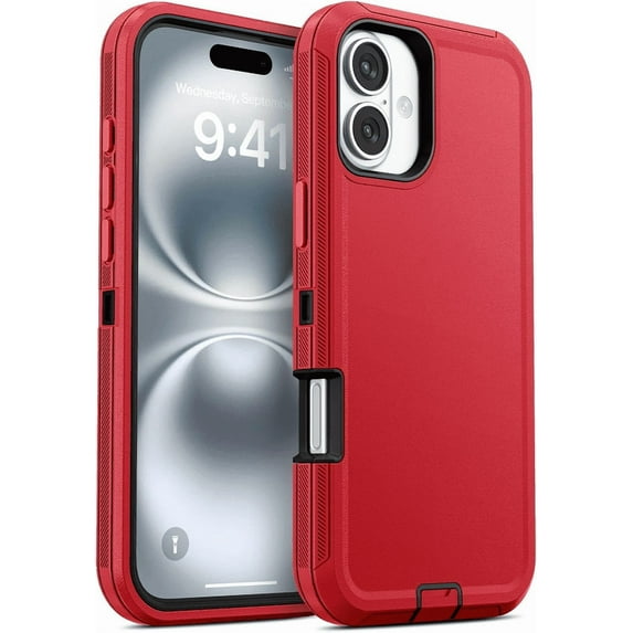 Entronix Heavy Duty Case designed for iPhone 16 - Triple Layer Bumper Cover, Protective Smartphone Accessories, Red