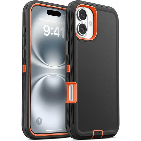 Entronix Heavy Duty Case designed for iPhone 16 - Triple Layer Bumper Cover, Protective Smartphone Accessories, Orange
