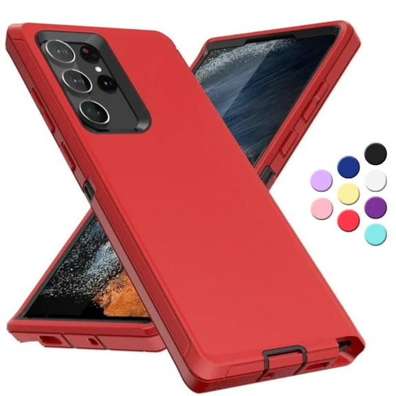 Entronix Heavy Duty Case Designed for Galaxy S22 Ultra Shockproof Triple Layer Rugged Case, Red