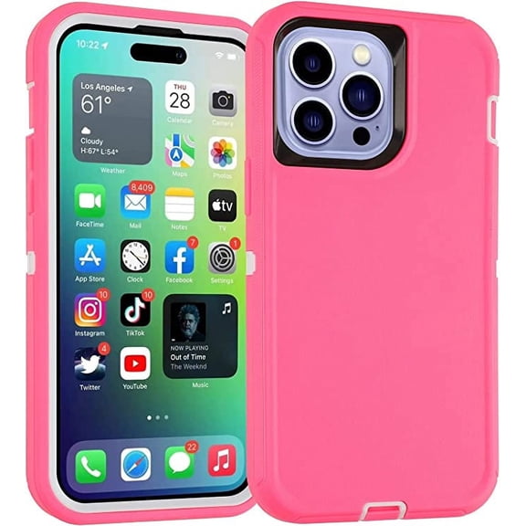 Entronix Heavy Duty Case Designed for IPhone 14 Pro Shockproof Triple Layer Rugged Case, (Pink)