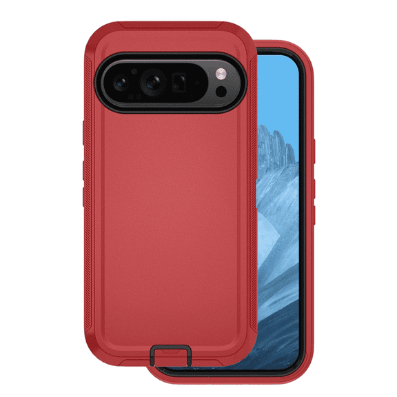 Entronix Heavy Duty Case Designed for Pixel 9 Pro XL Shockproof Triple Layer Rugged Case, Red