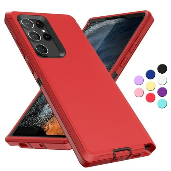Entronix Heavy Duty Case Designed for Samsung Galaxy S21 Ultra Shockproof Triple Layer Rugged Case (Red)