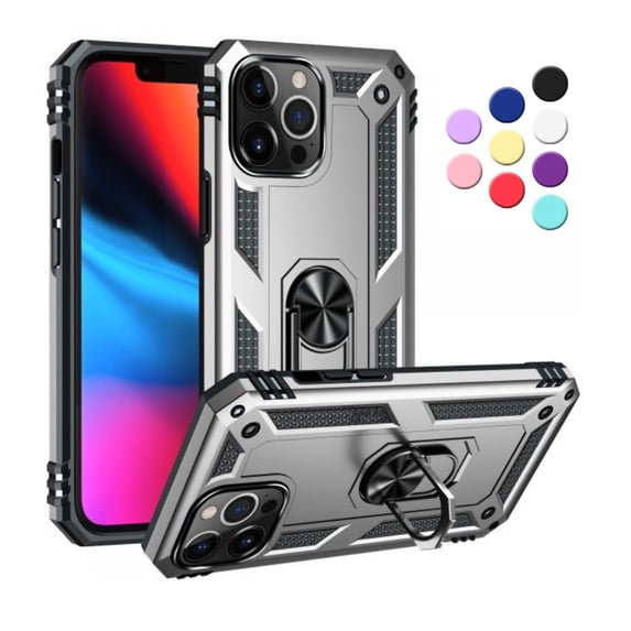 Entronix Heavy Duty Case Designed for iPhone 13 Pro, Rotating Ring Protective Cover, Silver