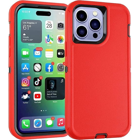 Entronix Heavy Duty Case Designed for iPhone 14 Pro, Shockproof Triple Layer Rugged Case, Red