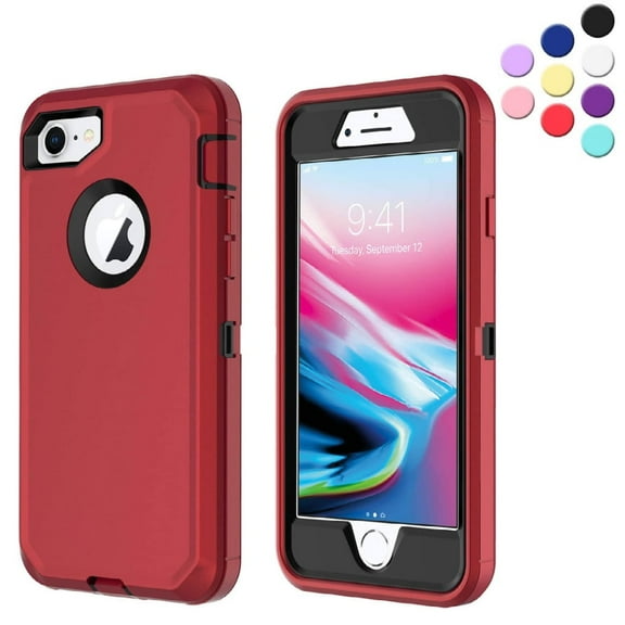 Entronix Heavy Duty Case Designed for iPhone 7/8 Shockproof Triple Layer Rugged Case, Red