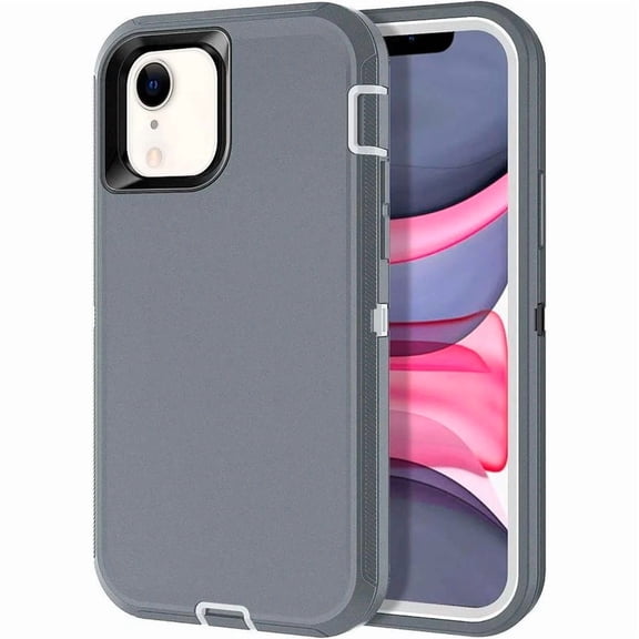 Entronix Heavy Duty Case Designed for iPhone XR Shockproof Triple Layer Rugged Case (Light Grey)