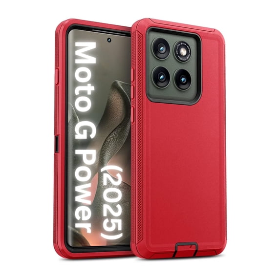 Entronix Heavy Duty Case Compatible with Moto G Power 2025, Shockproof Dustproof Protective Hard Cover, Red
