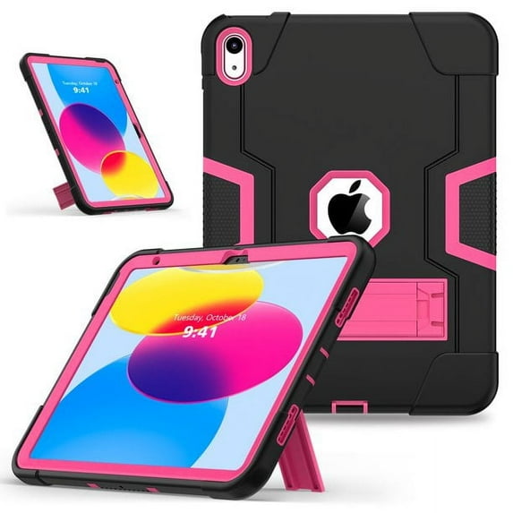 Entronix Polycarbonate Protective Case for iPad 10th Generation 10.9-inch, TPU Shockproof Kids Case, Black-Pink