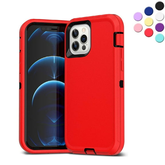 Entronix Heavy Duty Case for iPhone 12 Pro Max Shockproof Triple Layer Rugged Case, Red