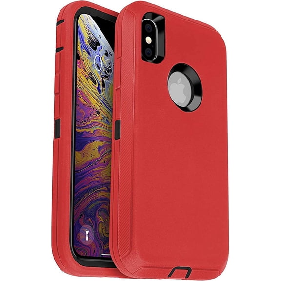 Entronix Heavy Duty Case for iPhone XS Max Shockproof Triple Layer Rugged Case, Red