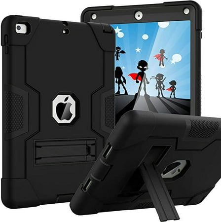 Entronix Heavy Duty Case for iPad 6th Gen/ 5th Gen / Air 2 / Air 1st /iPad Pro 9.7 iPad 9.7 Inch 2021, Slim Heavy Duty Shockproof Rugged Protective Kids Case for iPad 9.7 inch ,Black