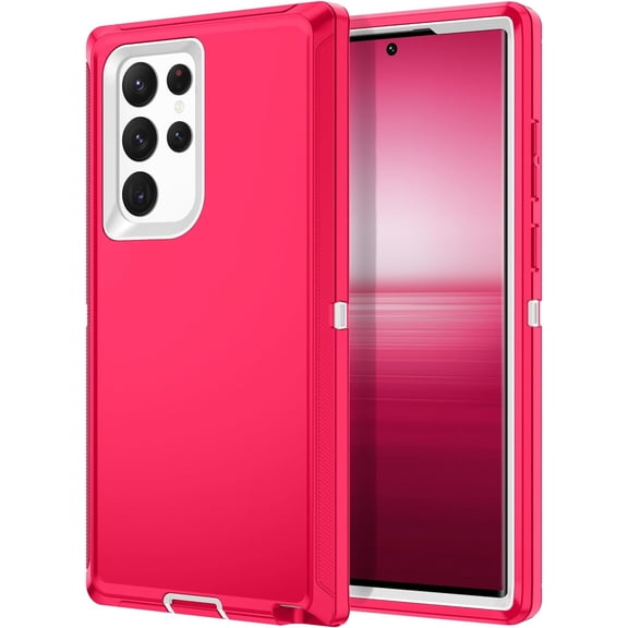 Entronix Heavy Duty Case Compatible with Galaxy S24 Ultra, Shockproof Hard Cover, Pink
