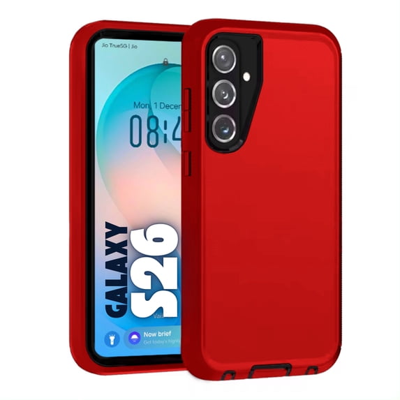 Entronix Heavy Duty Case for Galaxy S26, Shockproof Dustproof Triple Layer Protective Cover, Red