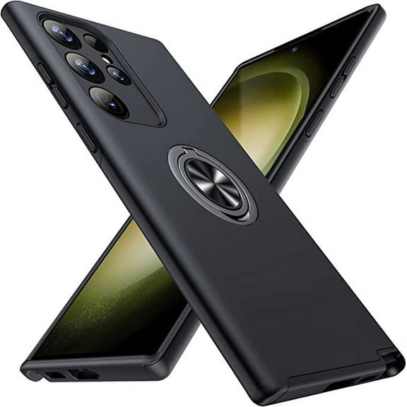 Entronix Heavy Duty Ring Case Designed for Galaxy S23 Ultra, Shockproof Slim Fit Kickstand, Black