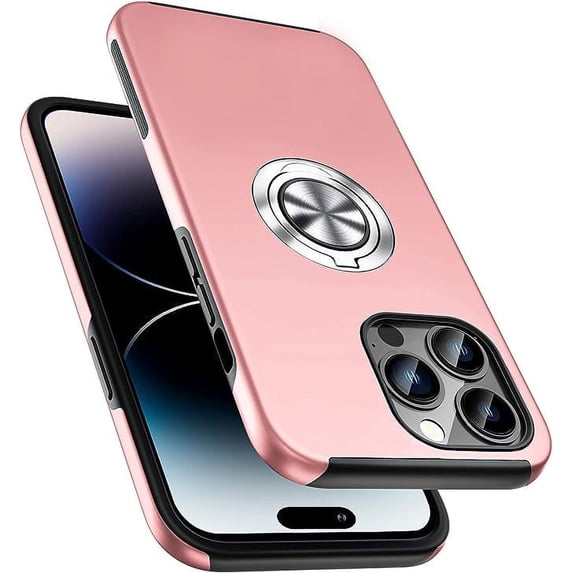 Entronix Protective Case Compatible with iPhone 15 Pro, Ring Holder Slim Cover, Pink