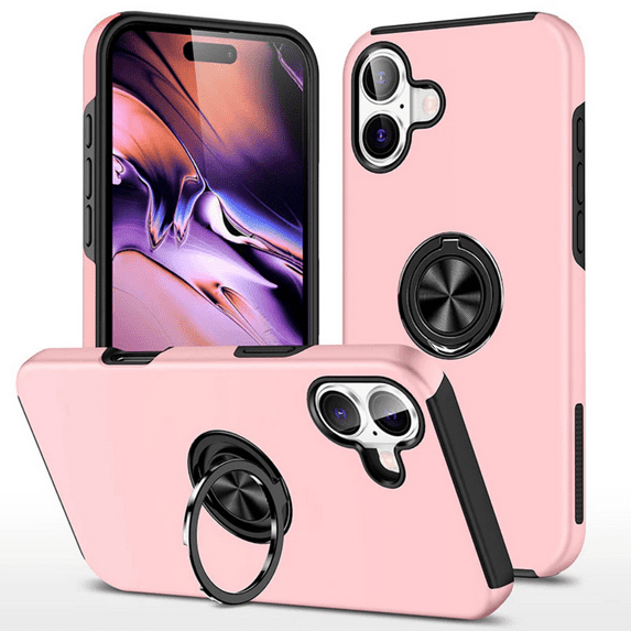 Entronix Heavy Duty Ring Case Designed for iPhone 16 Plus, Shockproof Slim Fit Kickstand, Pink