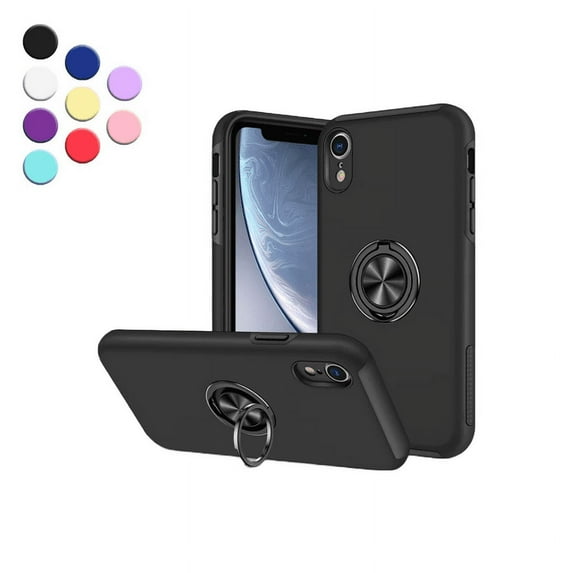 Entronix Heavy Duty Ring Case Designed for iPhone XR, Shockproof Slim Fit Kickstand, Black