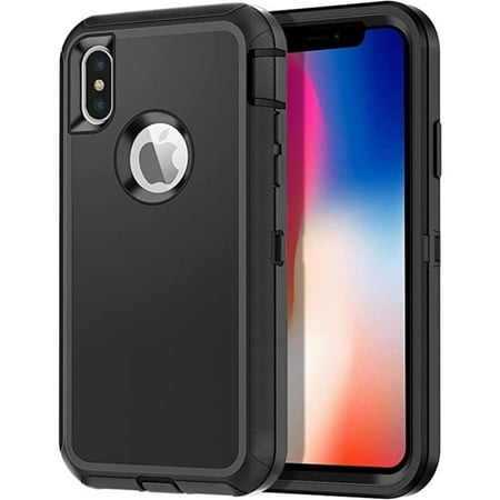 Entronix Heavy Duty Rugged Case for iPhone X/XS Shockproof Dustproof Durable Cover, Black