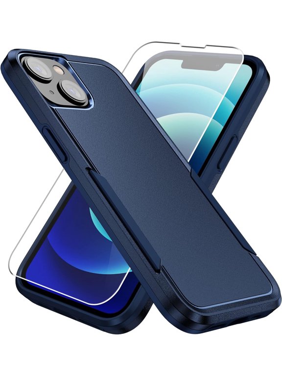 2-in-1 Sleek Heavy Duty Case Compatible with iPhone 13 with Screen Protector, Navy Blue