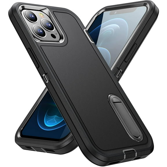 Entronix Heavy Duty Shockproof Case with Kickstand for Apple iPhone 12, Black