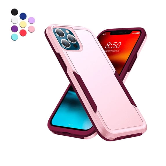 Entronix Heavy Duty Case for iPhone 12 & iPhone 12 Pro, Slim Hard Cover, Pink