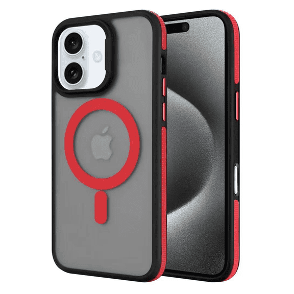 Entronix Heavy Duty Slim Phone Case Compatible with Magsafe for Apple iPhone 16 Magnetic Case, Shockproof Translucent Matte Case for Apple iPhone 16, Red