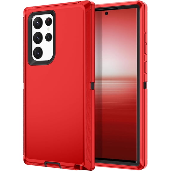 Entronix Heavy Duty Case Compatible with Galaxy S24 Ultra, Shockproof Hard Cover, Red