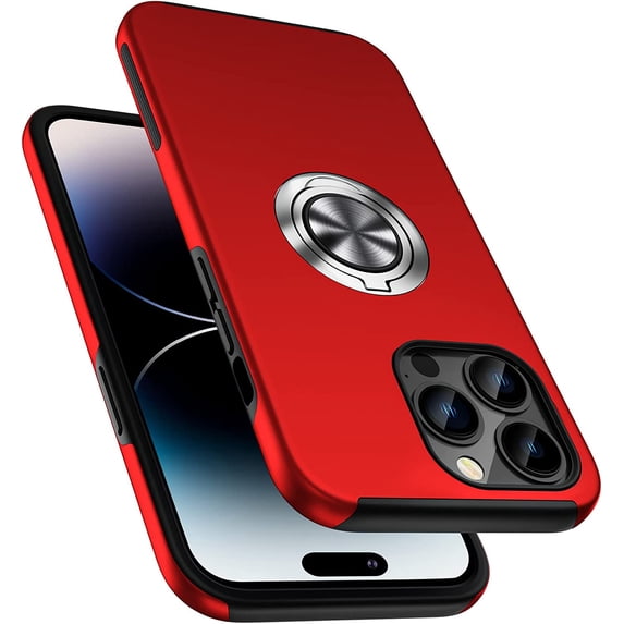 Entronix Protective Case Compatible with iPhone 15 Pro, Ring Holder Slim Cover, Red