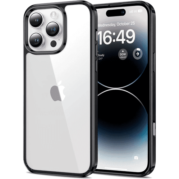 Entronix Impact-Resistant Clear Case for iPhone 16 Pro Max, Anti-Drop Slim Fit Hard Back, Black